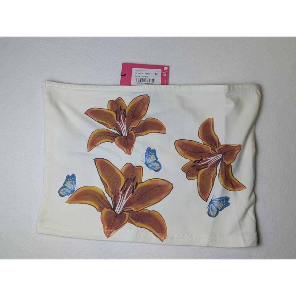 Edikted NWT Floral Tube Top White Lily Butterfly Strapless Size Medium